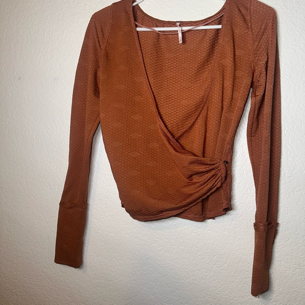 Free People‎  Rust Textured Wrap Top - Long Sleeve Balletcore Crossover